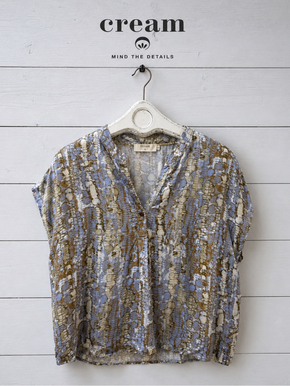 CREAM Blue Brown Abstract Sheer Blouse Size 40